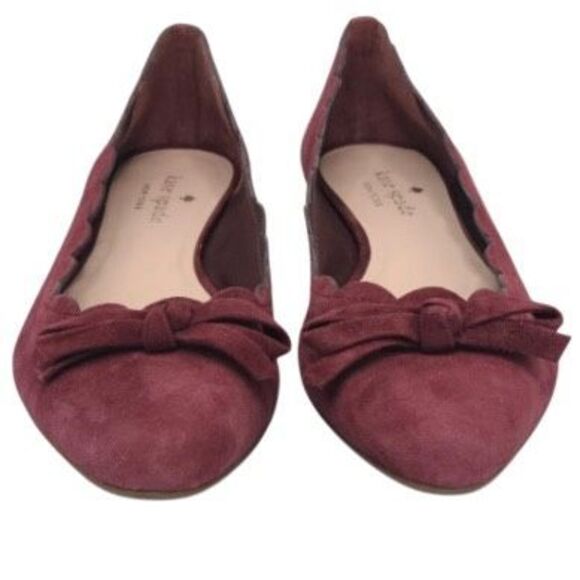 NWOT Kate Spade Eleni Flex Burgundy Scalloped Suede Bow Flat Shoes Size 6.5 M - Picture 8 of 9